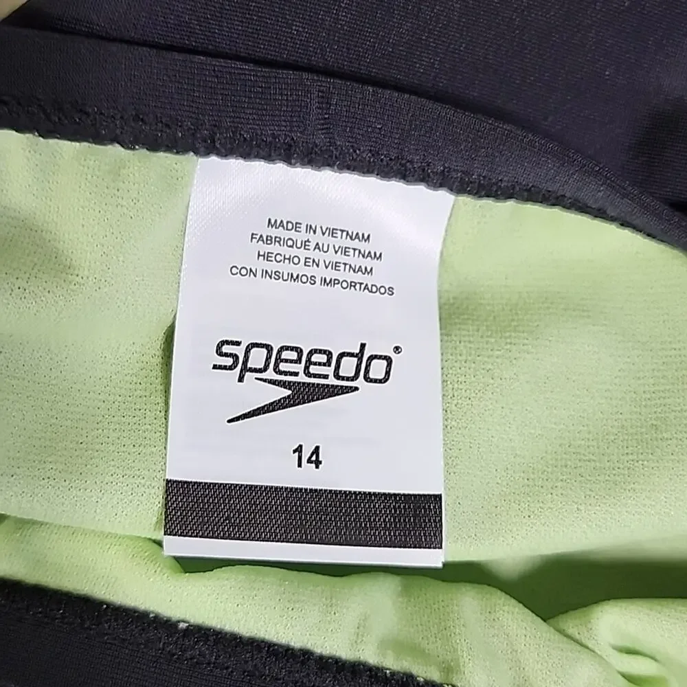 Speedo Girl's Size 14 Black Pink Blue Striped Bikini Swimsuit NWT
